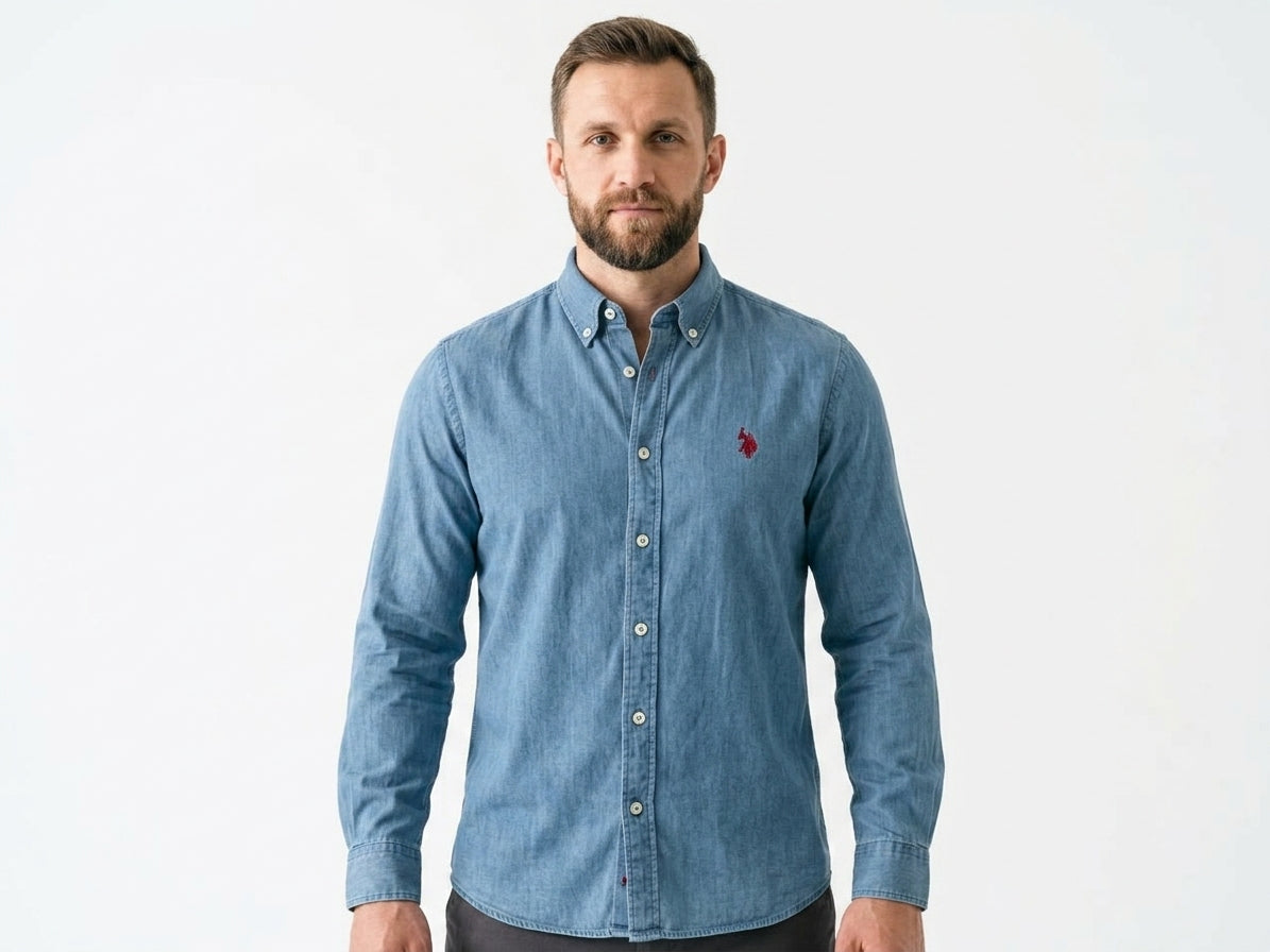 Męska Koszula Jeansowa U.S. Polo Assn. Evan W Kolorze Niebieskim