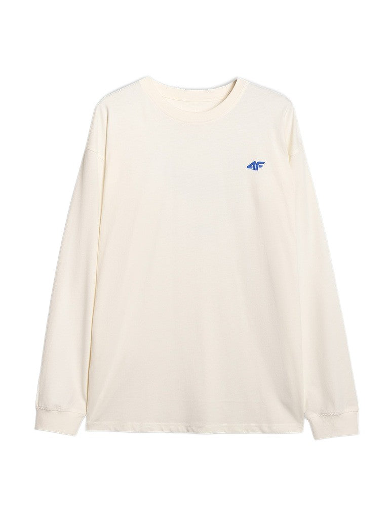 4F Kremowa Bluzka Męska Długi Rękaw z Nadrukiem Longsleeve Oversize