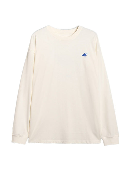 4F Kremowa Bluzka Męska Długi Rękaw z Nadrukiem Longsleeve Oversize