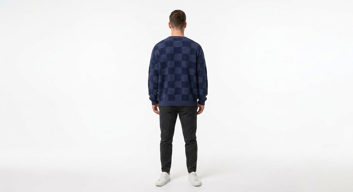 Sweter Męski Tommy Jeans TJM Skater Check Granatowy Szachownica