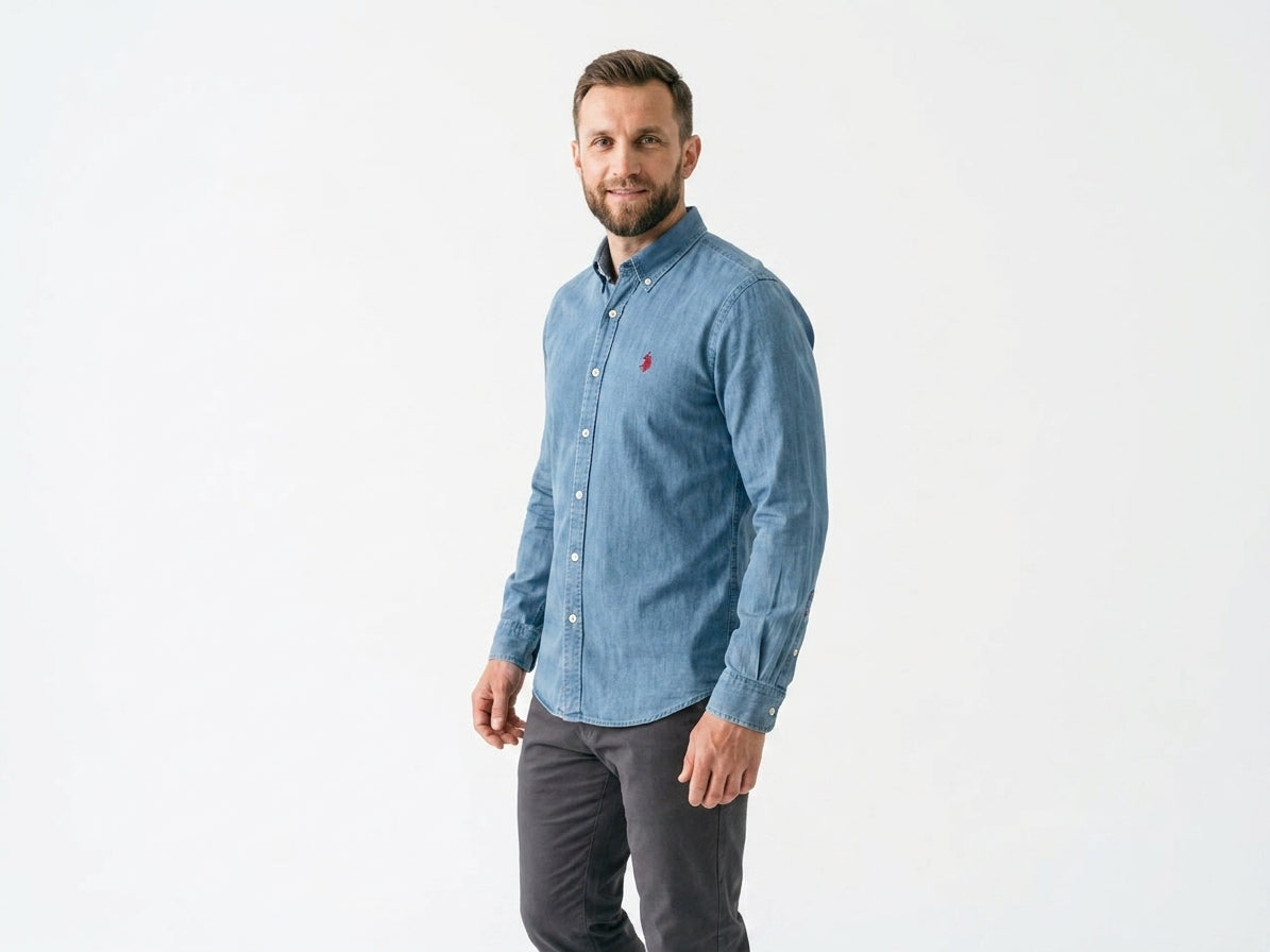 Męska Koszula Jeansowa U.S. Polo Assn. Evan W Kolorze Niebieskim