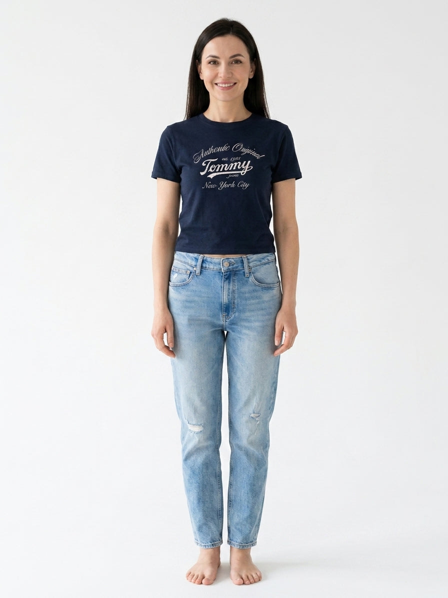Koszulka damska Tommy Hilfiger DW0DW21404 C1G DW0DW21404 granatowa logo