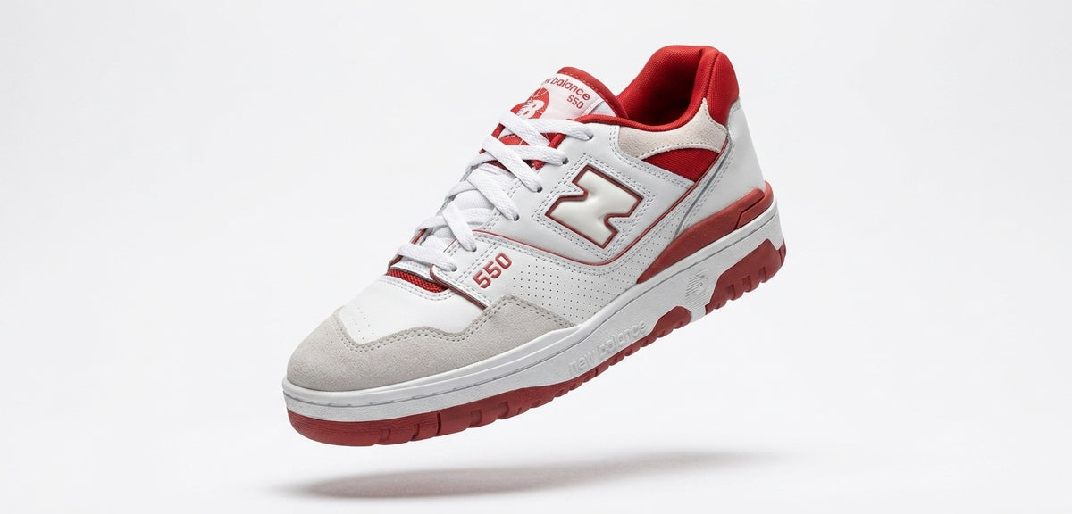 Buty sneakersy męskie New Balance 550 białe z czerwonymi elementami