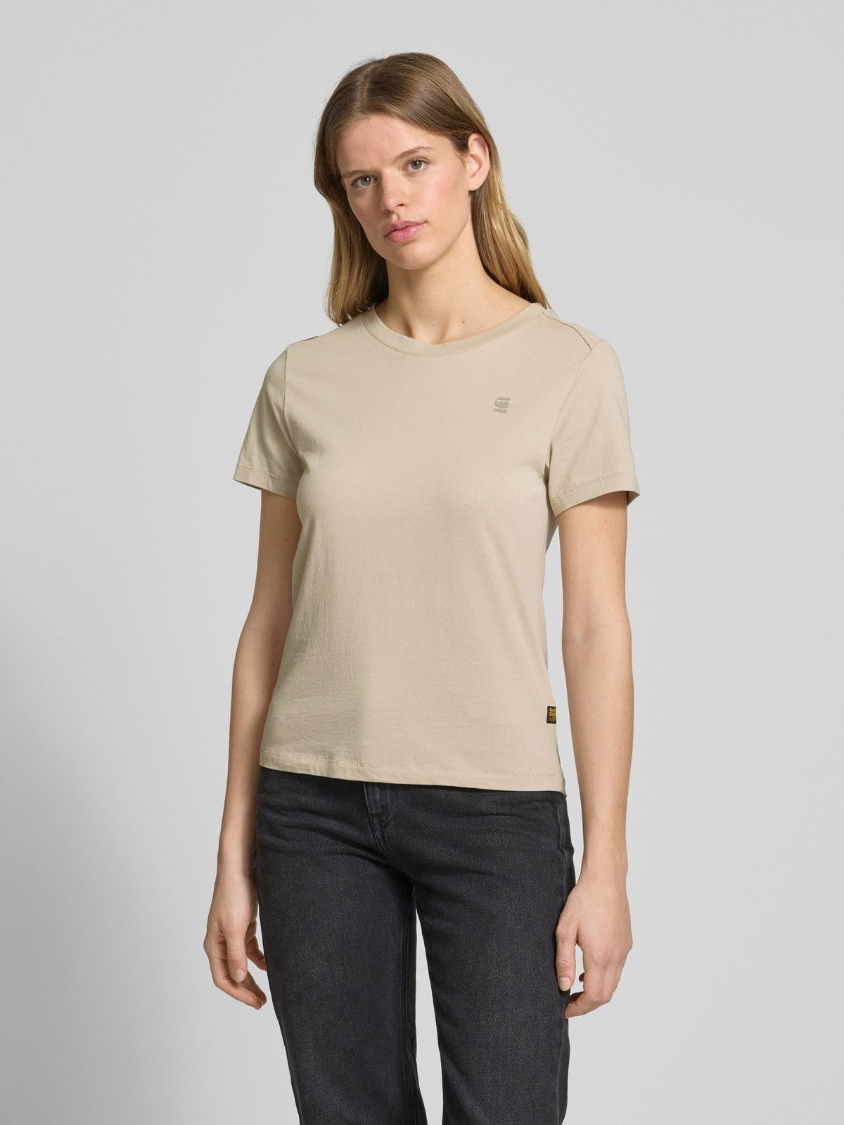 G-star Raw Beżowa Bluzka Damska T-shirt na Krótki Rękaw Logo Haft r.S