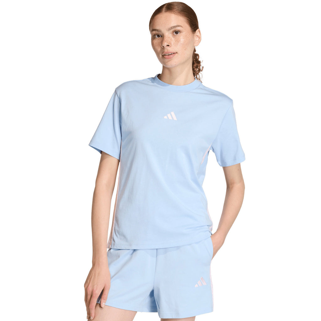 Koszulka damska adidas Essentials 3-Stripes Cotton błękitna KB7119