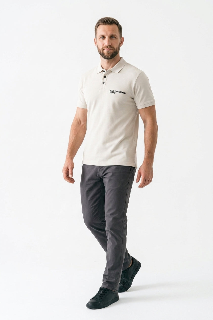 Polo Męskie Karl Lagerfeld A2M17094 Casual Kremowe Regular