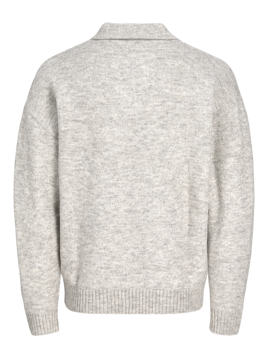 Jack&Jones Szary Sweter Męski z Kołnierzykiem Dekolt V Przez Głowę Ciepły