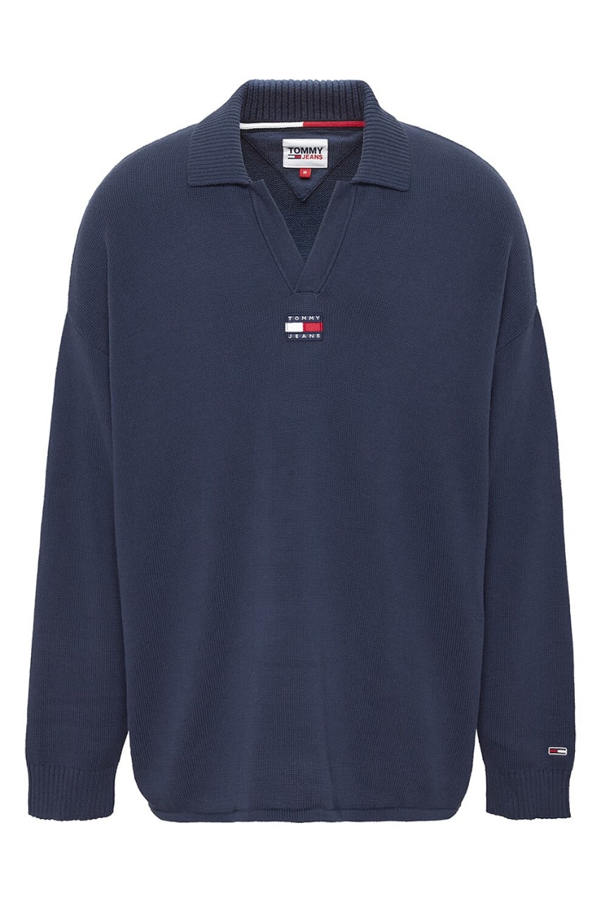 Sweter Męski Tommy Hilfiger Granatowy z Kołnierzykiem Oversize