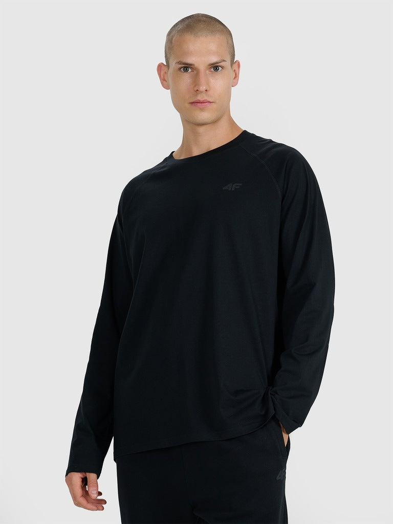 4F Czarna Bluzka Męska Długi Rękaw Longsleeve Oversize Gładka Baweuniana
