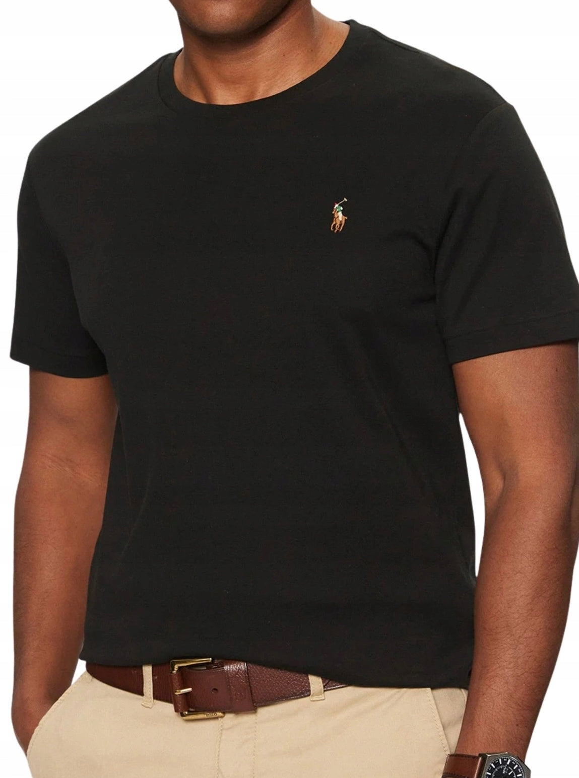 Polo Ralph Lauren Czarny T-shirt Męski Bluzka na Krótki Rękaw Logo Haft