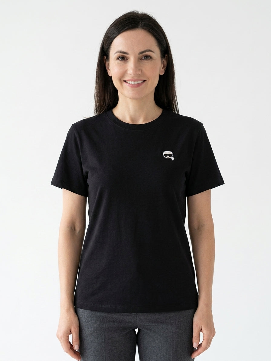 T-shirt Damski Karl Lagerfeld 245W1712 Casual Czarny Z Logo