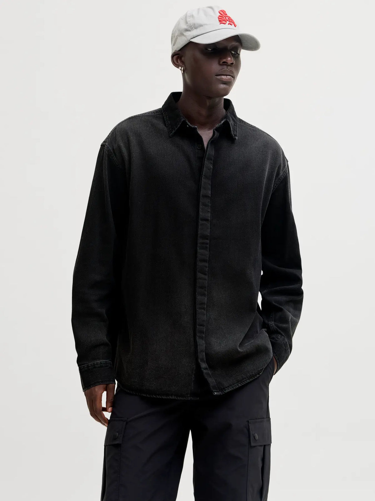 Jack&Jones Gruba Koszula Męska Jeans Czarny Denim Gładka
