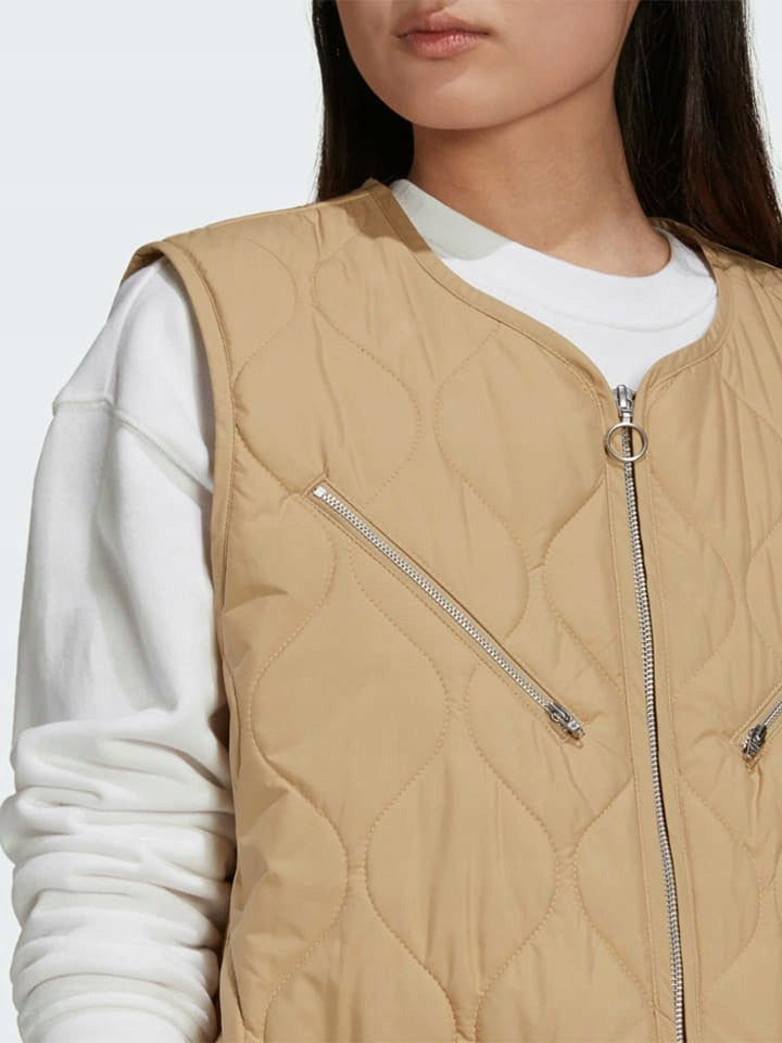 Adidas Beżowa Kamizelka Damska Bezrękawnik z Kieszeniami Oversize