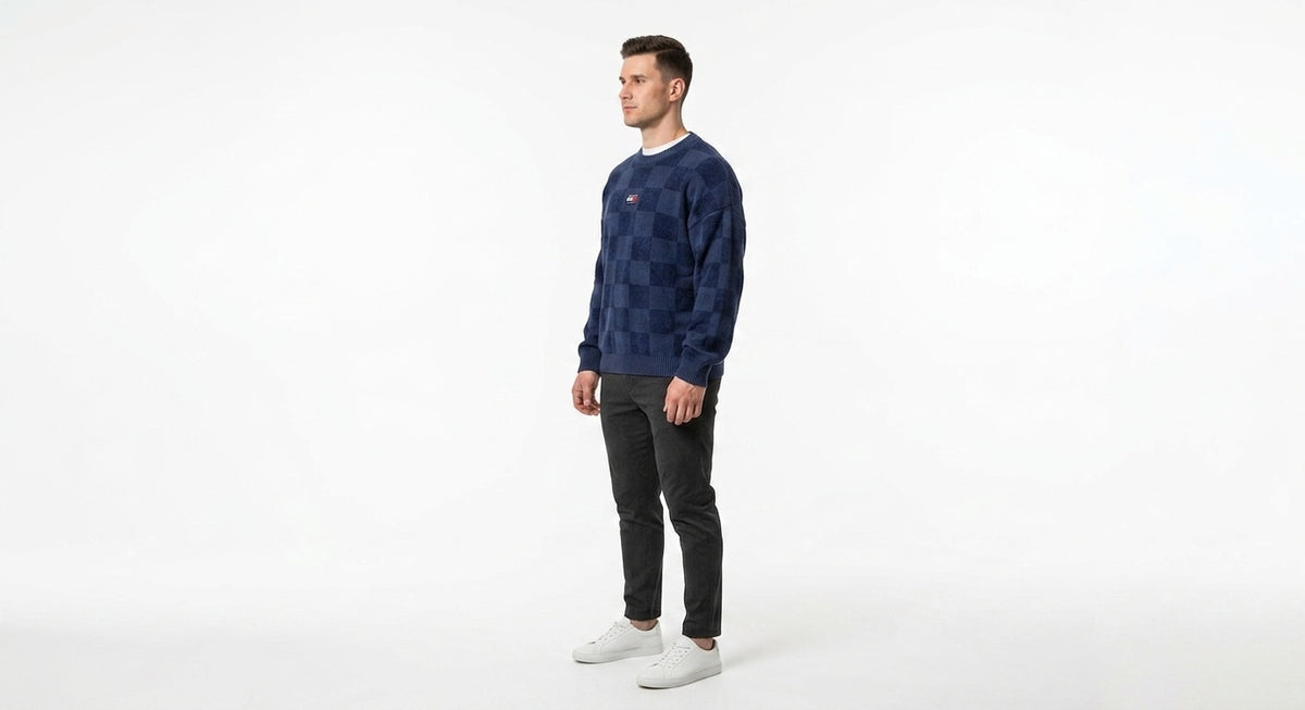 Sweter Męski Tommy Jeans TJM Skater Check Granatowy Szachownica