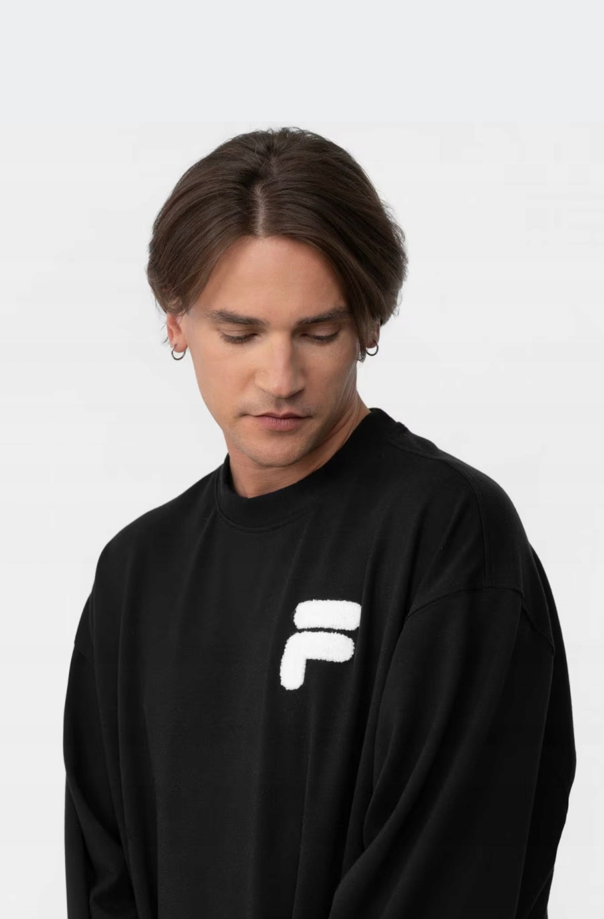 Fila Czarna Bluza Męska Przez Głowę Bez Kaptura Nadruk Logo Oversize r.L