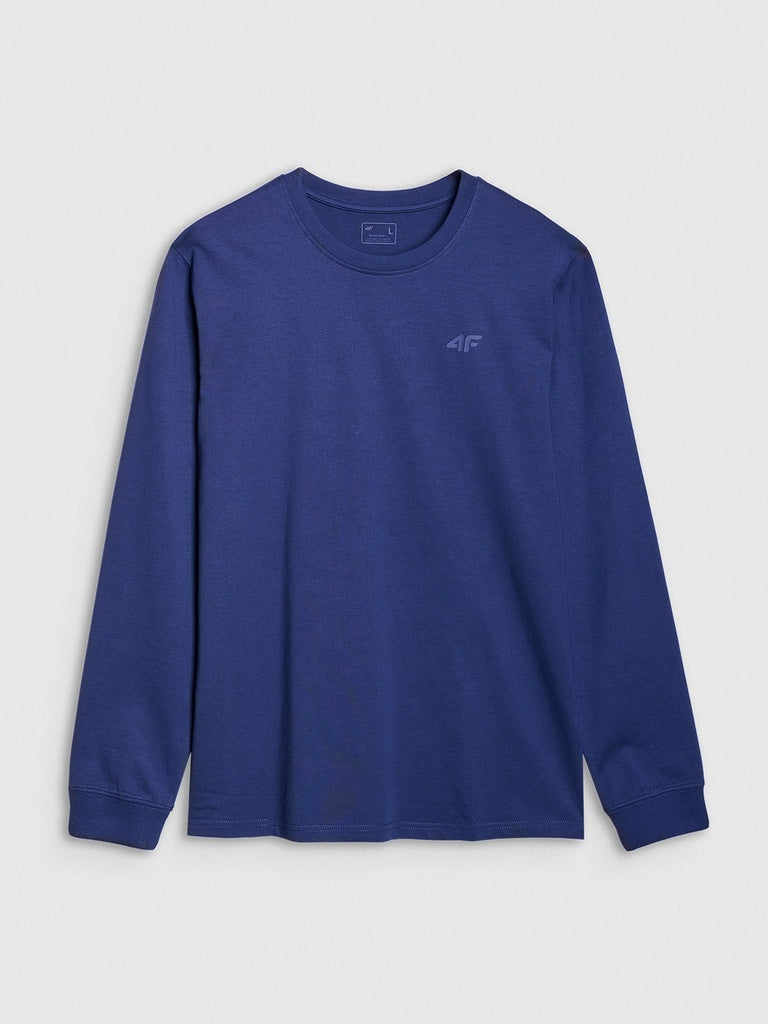 4F Granatowa Bluzka Męska Długi Rękaw Gładka Longsleeve Regular Fit