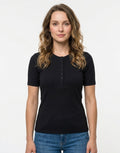T-shirt Damski Czarny Krótki Rękaw Klasyczny Wrangler Dzianina