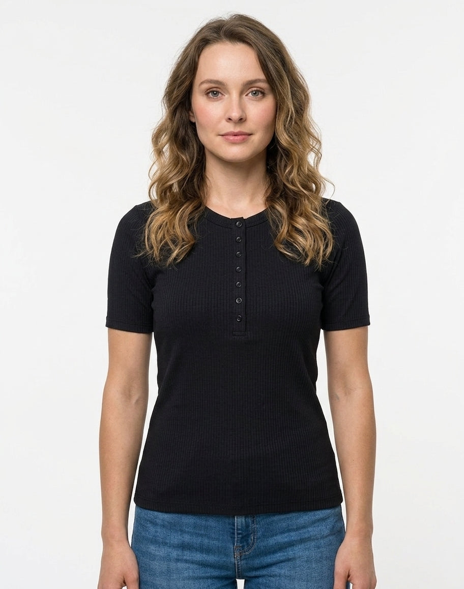 T-shirt Damski Czarny Krótki Rękaw Klasyczny Wrangler Dzianina