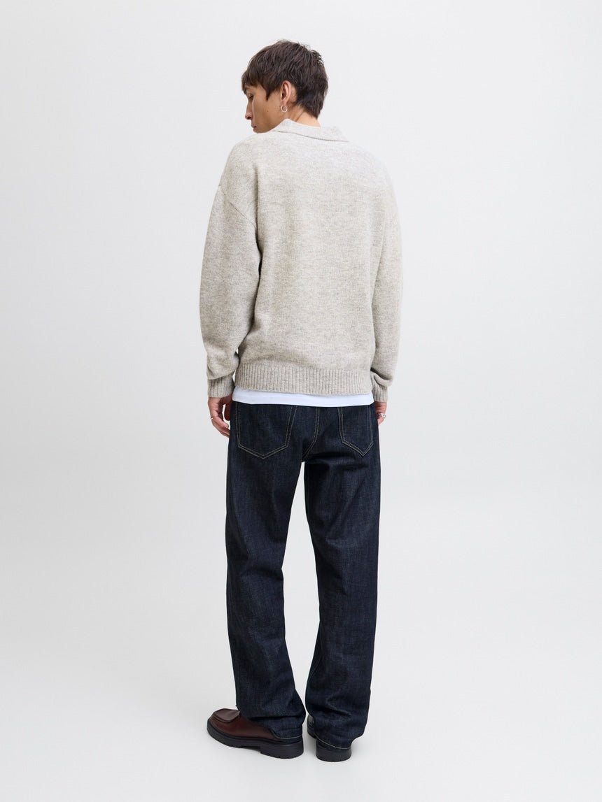 Jack&Jones Szary Sweter Męski z Kołnierzykiem Dekolt V Przez Głowę Ciepły