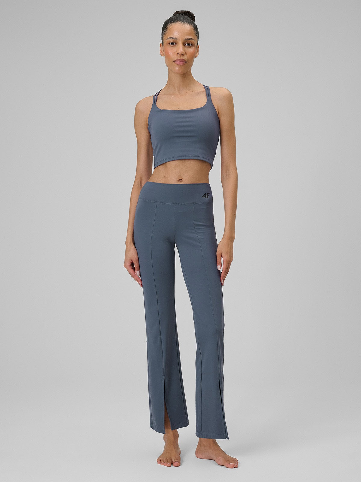 Legginsy Damskie 4F FNK F444 Sportowe Niebieskie Szybkoschnące z Rozcięciem