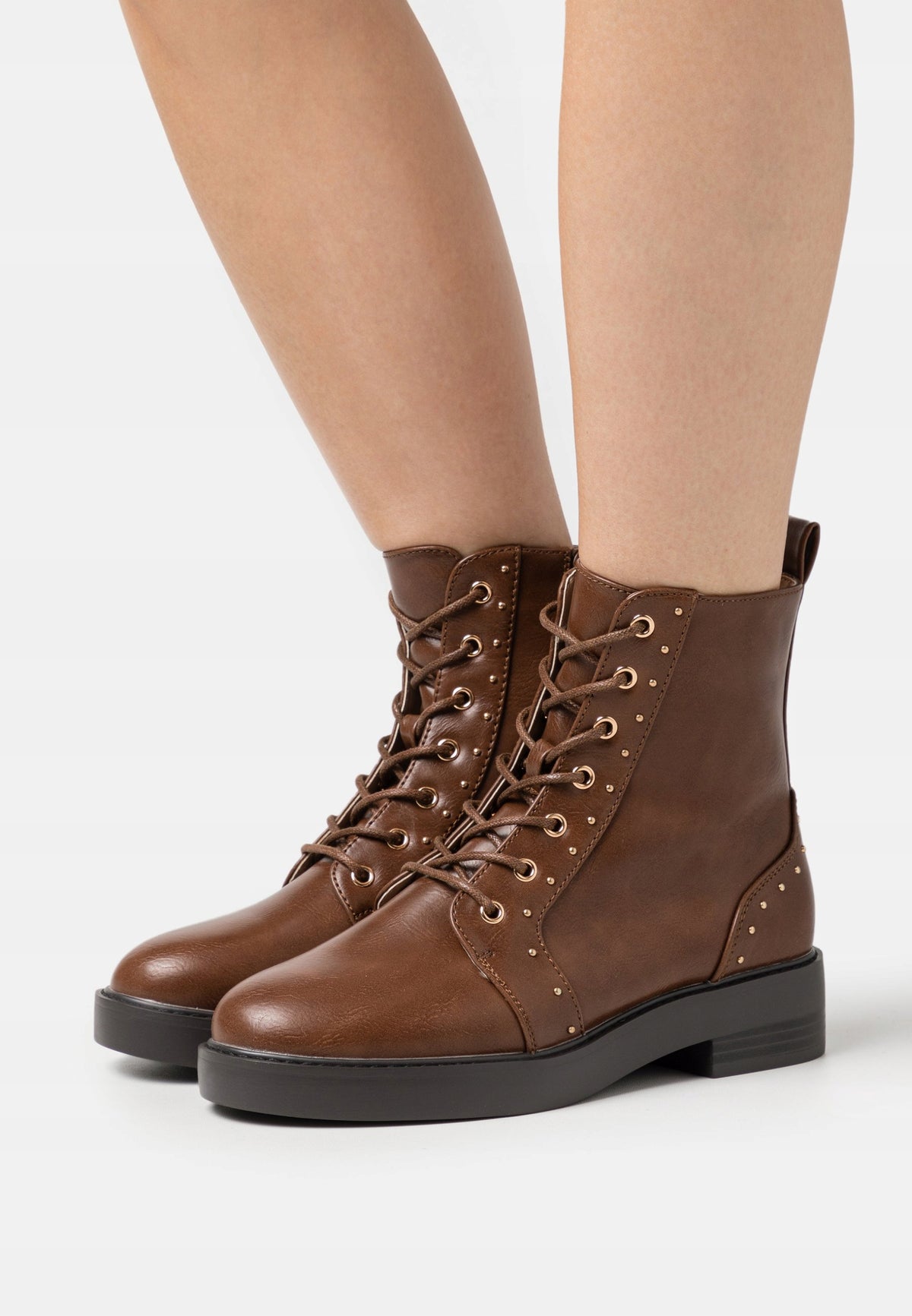 Anna Field Brązowe Skórzane Buty Damskie Sznurowane Botki za Kostkę r. 38