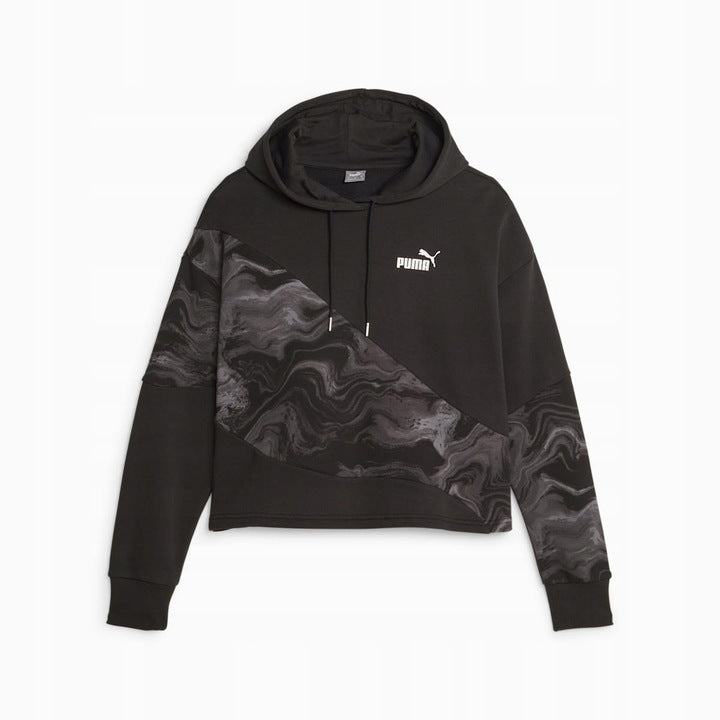 Puma Czarna Bluza Damska z Kapturem Krótka Przez Głowę Hoodie