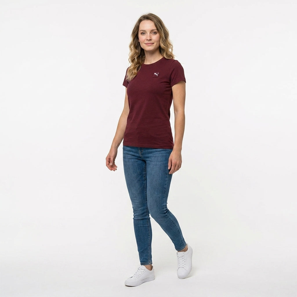 Koszulka Damska T-shirt Puma ESS Elevated Tee Burgund