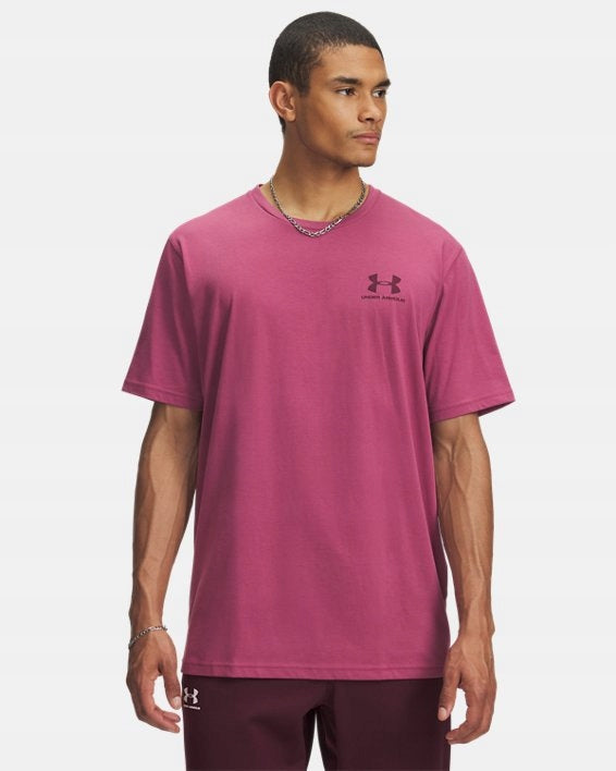 Under Armour Męski T-shirt Koszulka na Krótki Rękaw Różowa Left Chest r.M