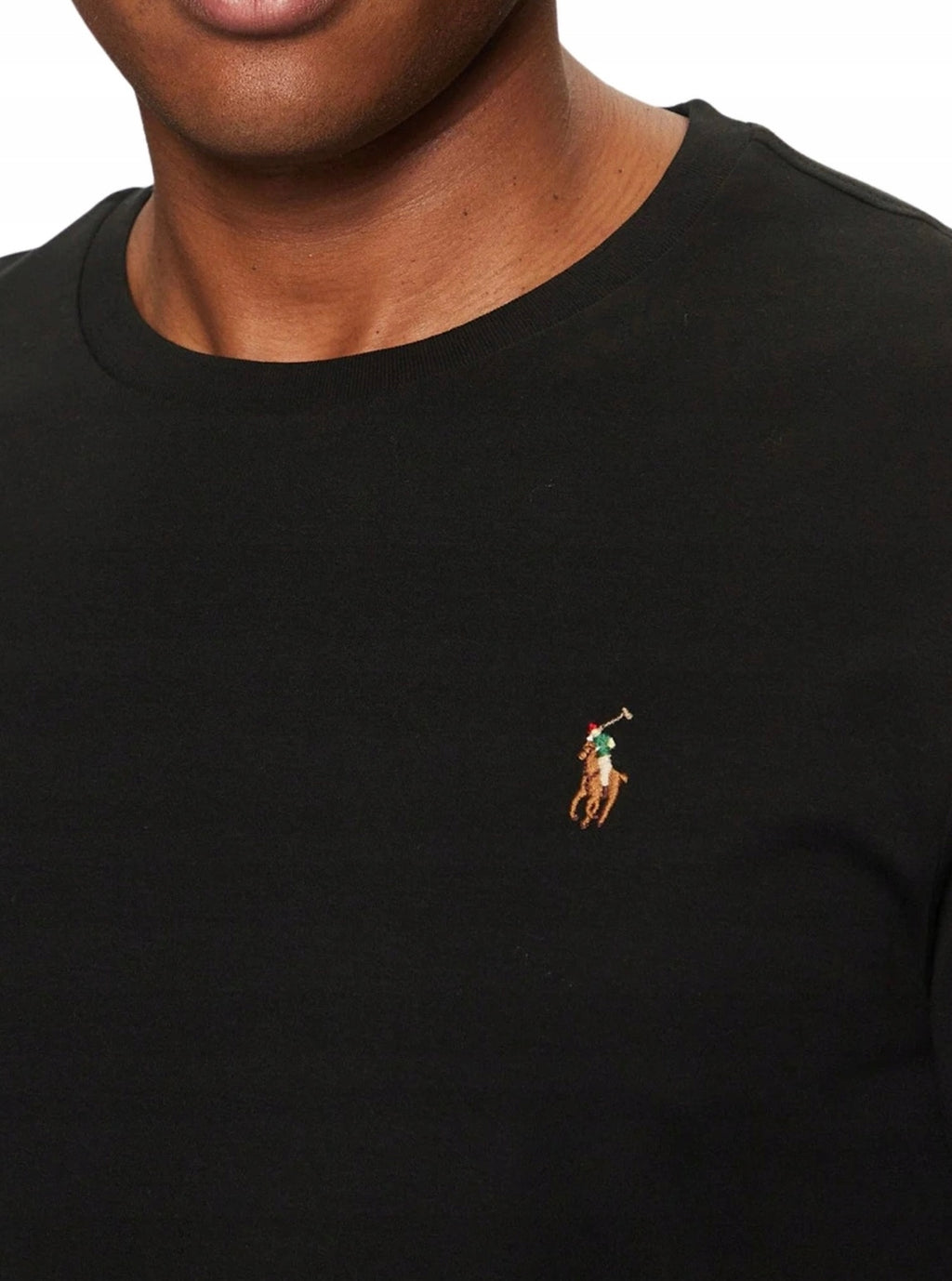 Polo Ralph Lauren Czarny T-shirt Męski Bluzka na Krótki Rękaw Logo Haft