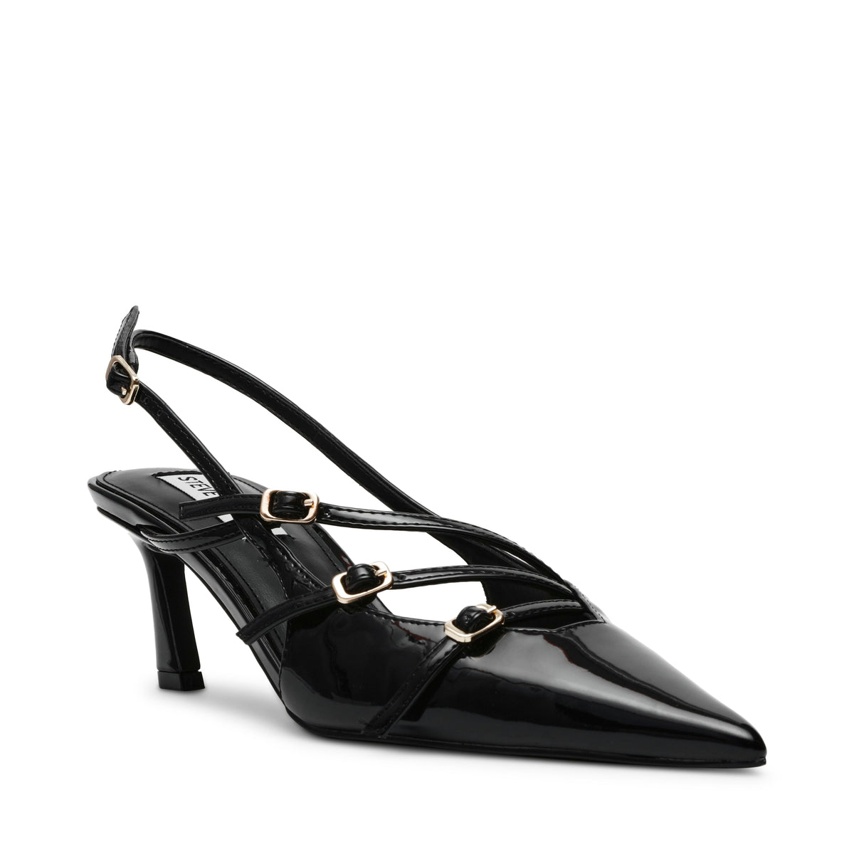 Czółenka damskie Steve Madden Liana slingback czarne lakierowane kitten heel