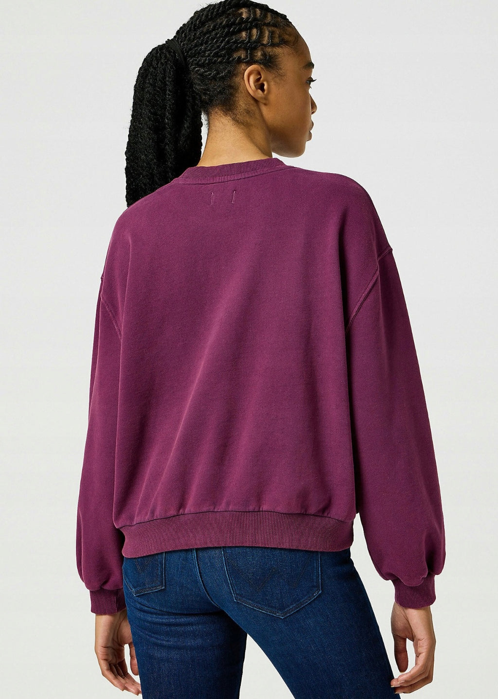 Wrangler Fioletowa Bluza Damska Przez Głowę Loose Fit Długi Rękaw Nadruk XS