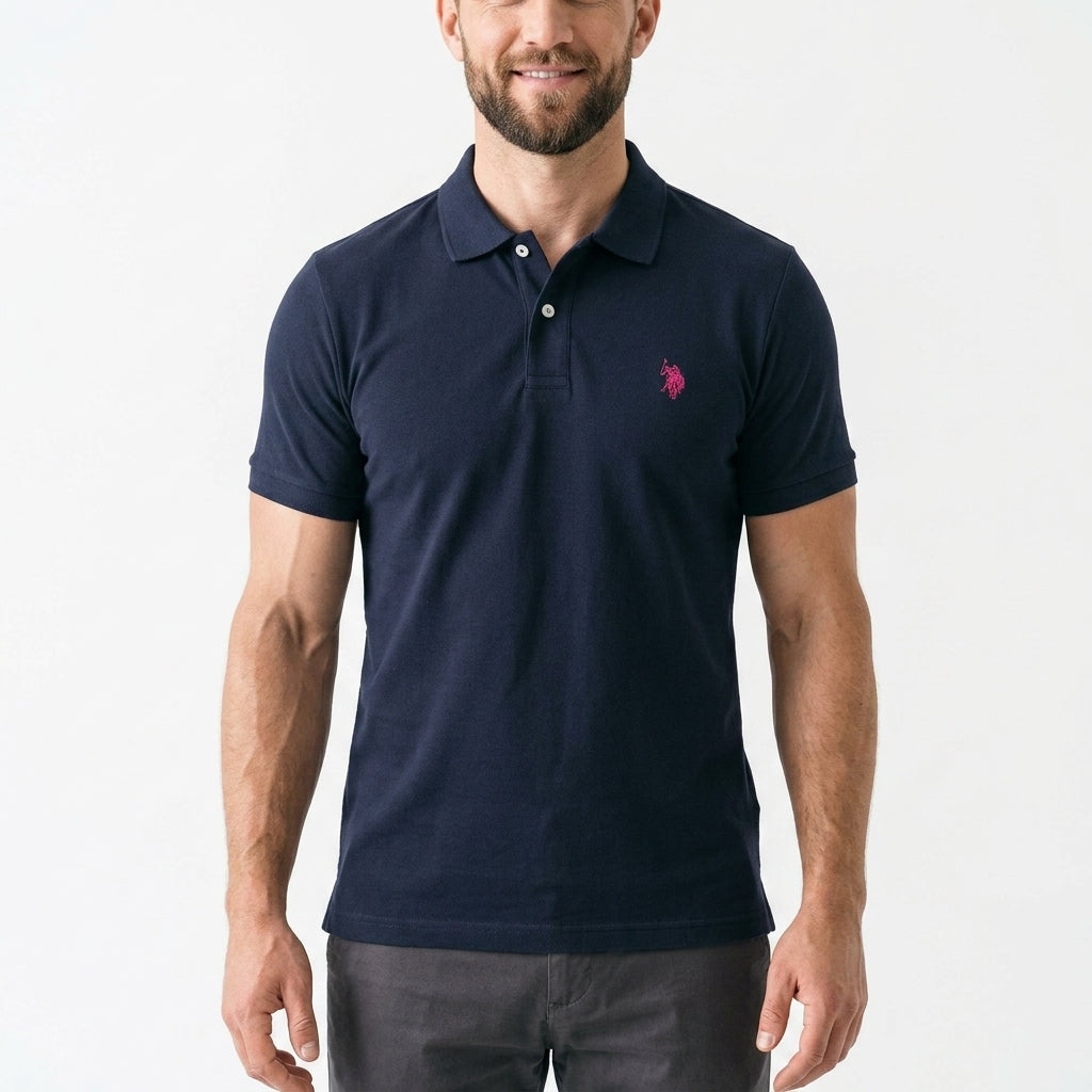 Koszulka U.S. Polo Assn. Męska z Kołnierzykiem Granatowa Dzianina