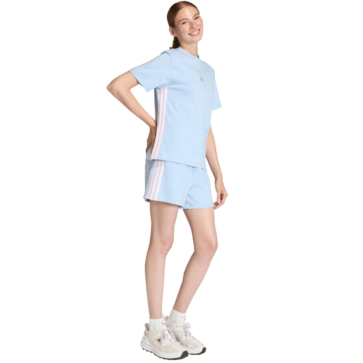 Koszulka damska adidas Essentials 3-Stripes Cotton błękitna KB7119