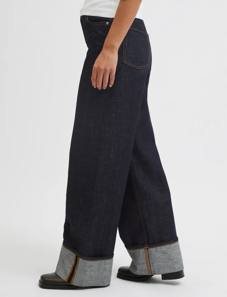 JJXX Granatowe Jeansy Damskie Podwijane Prost Szerokie Tokyo Wide
