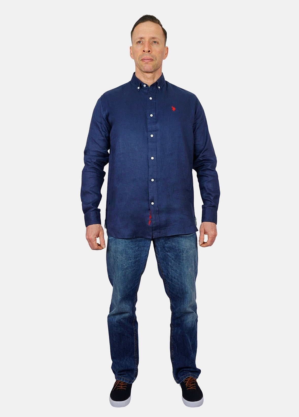 U.S. Polo Assn. Jeansowa Koszula Męska z Kołnierzykiem Casual Logo Haft r.L