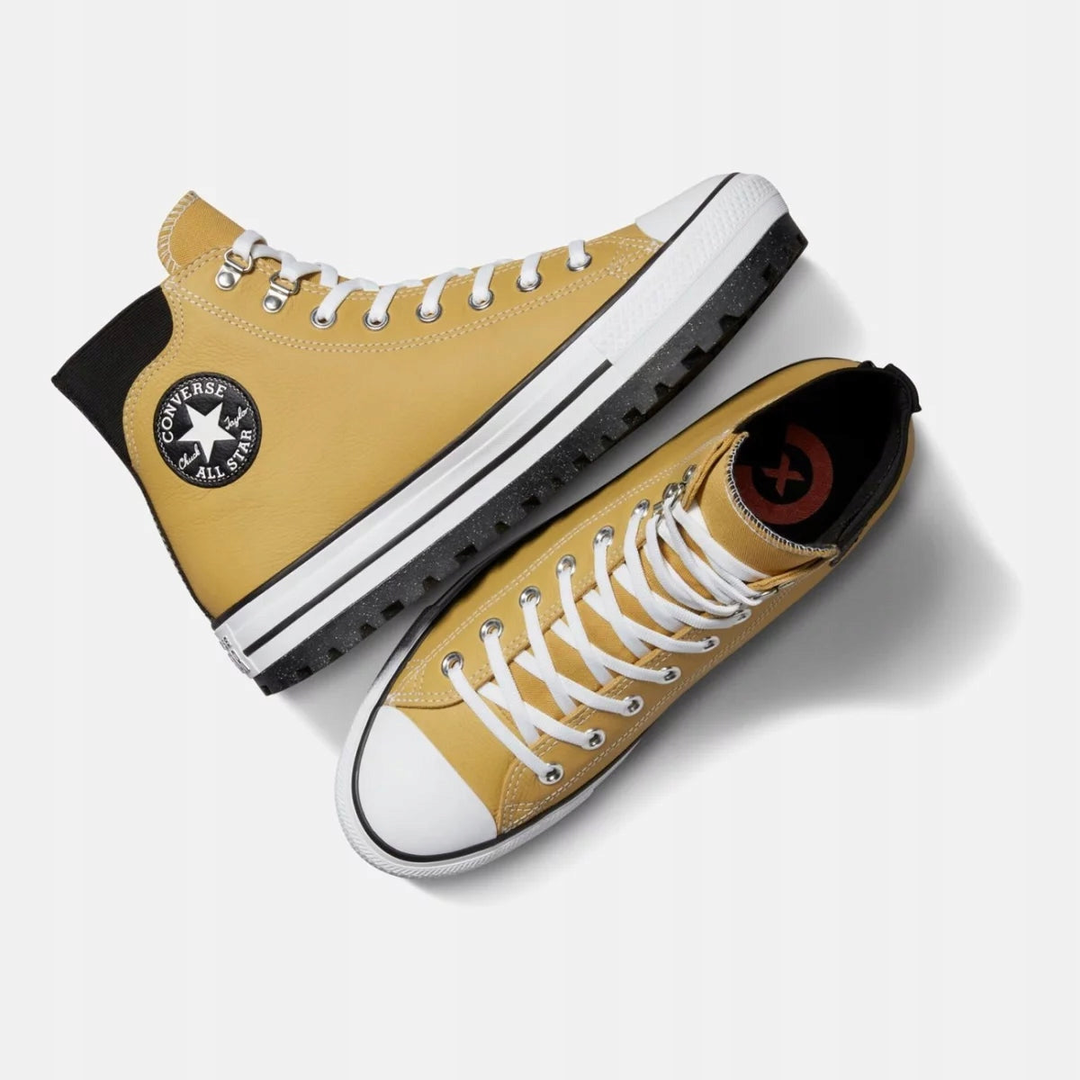 Converse Musztardowe Buty Męskie Sportowe Sneakersy Skórzane na Platformie