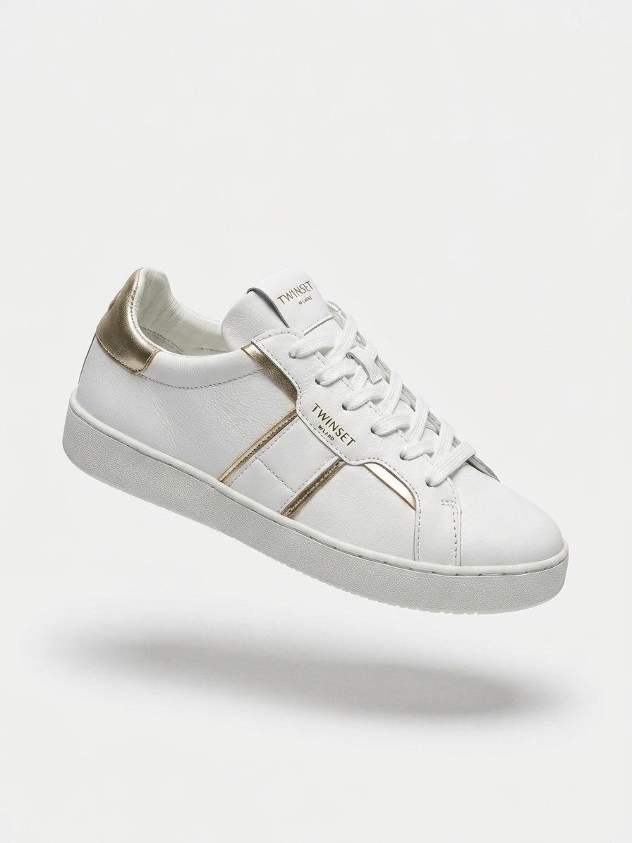 Sneakers damskie Twinset 241TCT090 codzienne białe złote sznurowane