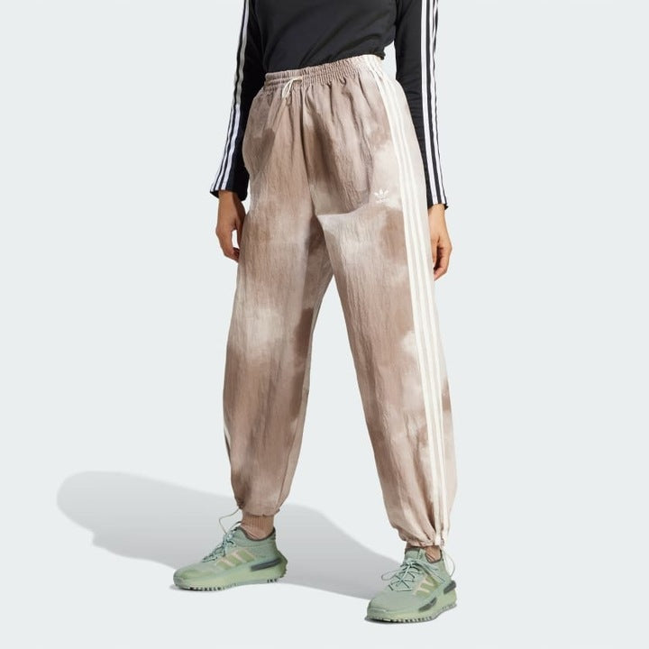 Adidas Beżowe Spodnie Damskie Szerokie ze Ściągaczami z Kieszeniami