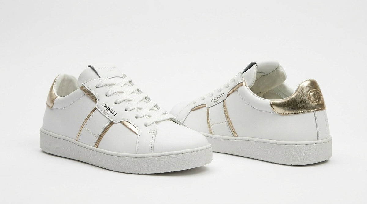 Sneakers damskie Twinset 241TCT090 codzienne białe złote sznurowane