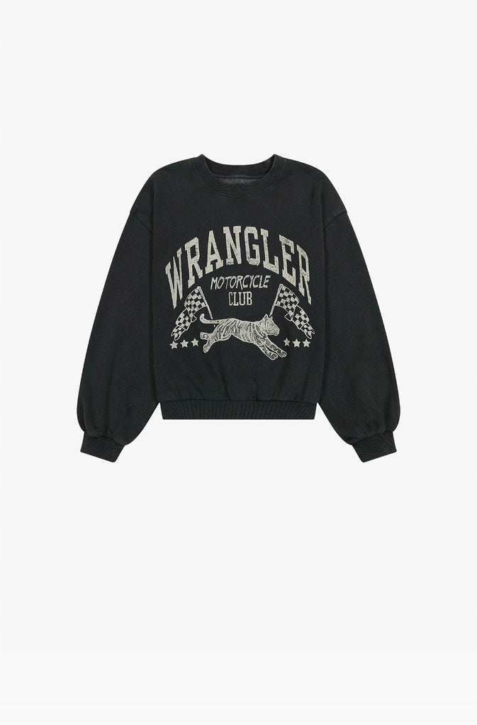 Wrangler Szara Bluza Damska Przez Głowę Długi Rękaw Loose Fit Nadruk