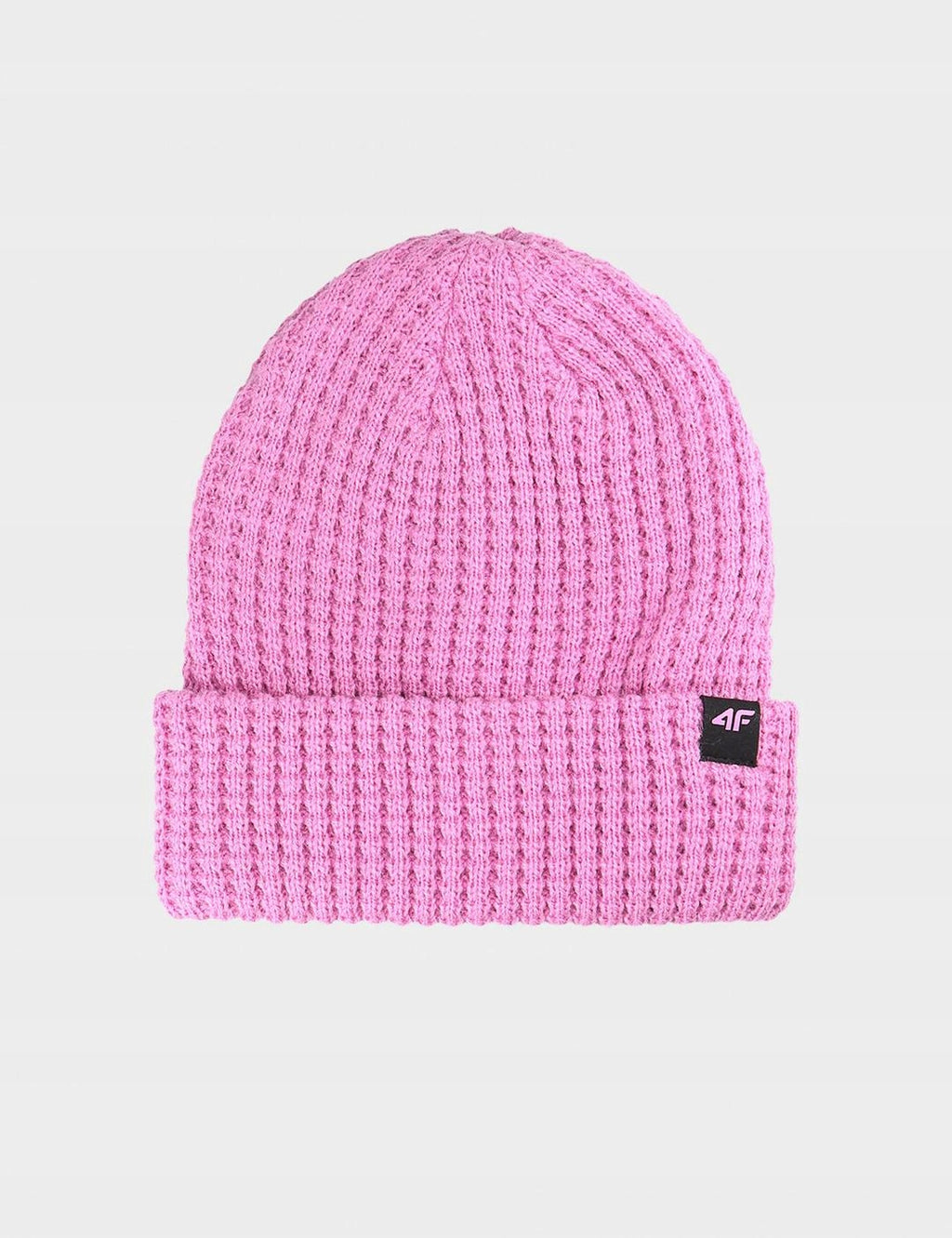 4F Różowa Czapka Damska Zimowa Beanie Ciepła One Size Dzianinowa Naszywka