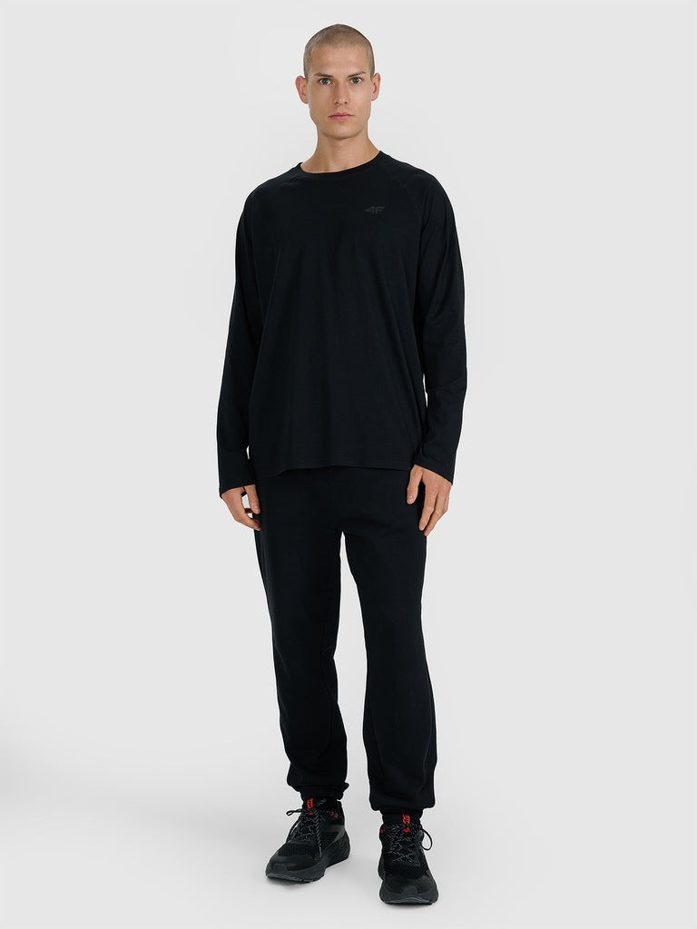 4F Czarna Bluzka Męska Długi Rękaw Longsleeve Oversize Gładka Baweuniana