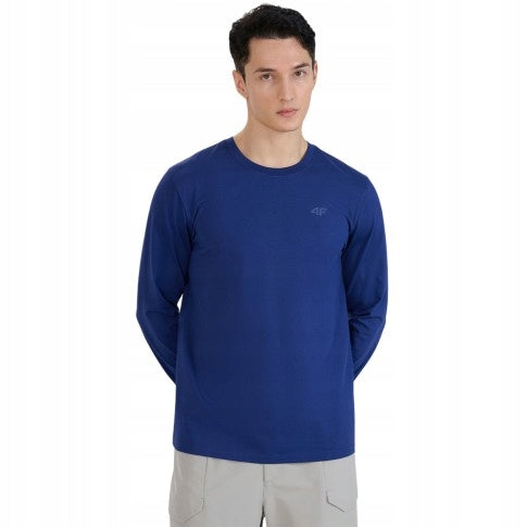 4F Granatowa Bluzka Męska Długi Rękaw Gładka Longsleeve Regular Fit