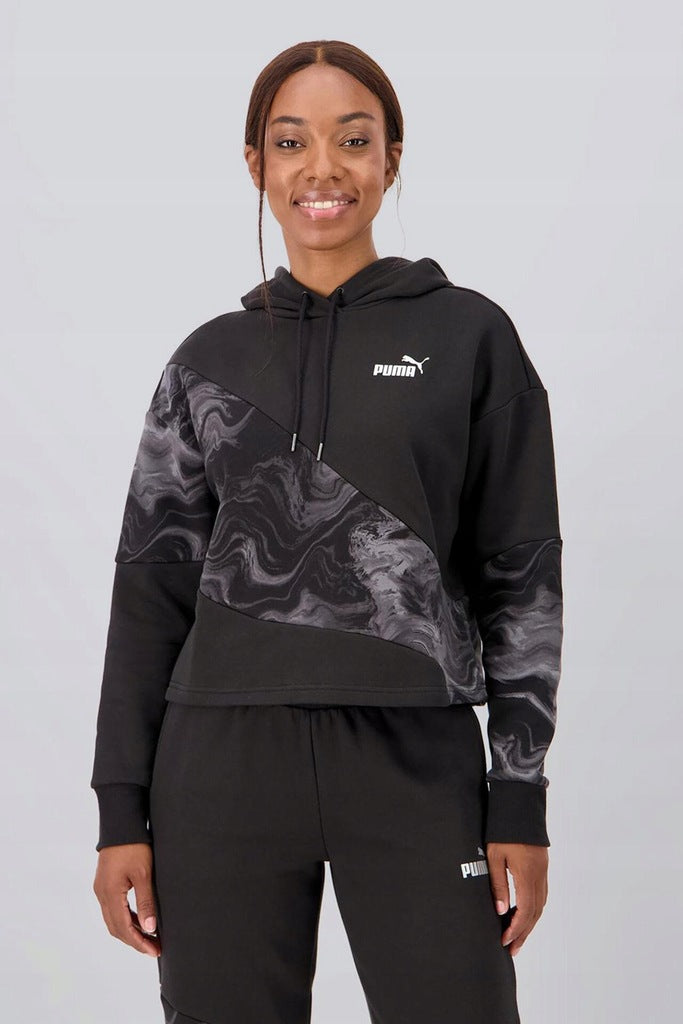 Puma Czarna Bluza Damska z Kapturem Krótka Przez Głowę Hoodie