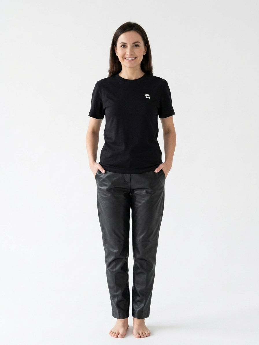 T-shirt Damski Karl Lagerfeld 245W1712 Casual Czarny Z Logo