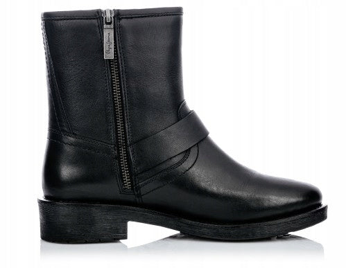 Pepe Jeans Czarne Skórzane Buty Damskie Botki za Kostkę Zapięcie Zamek r.39