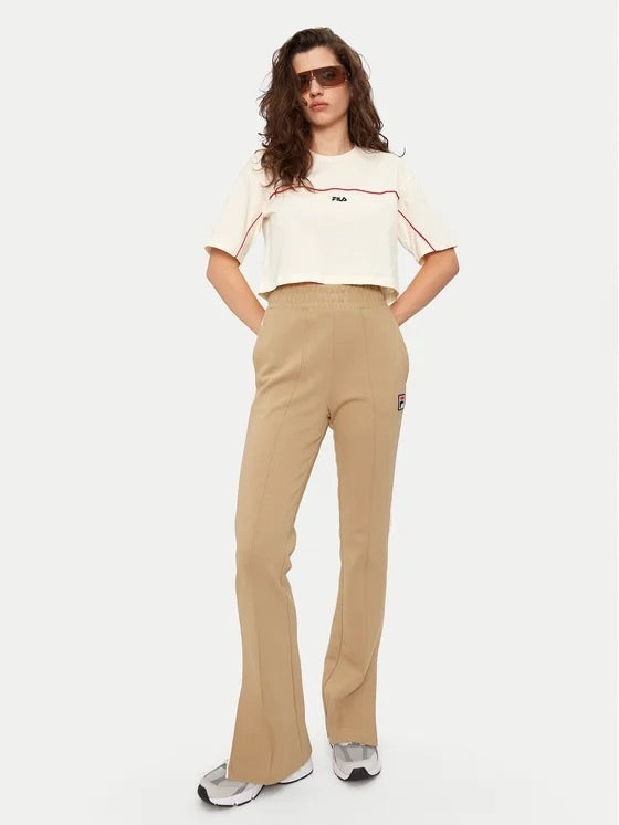 FILA Beżowa Bluzka Damska Krótki T-shirt na Krótki Rękaw Logo Haft Loobu L