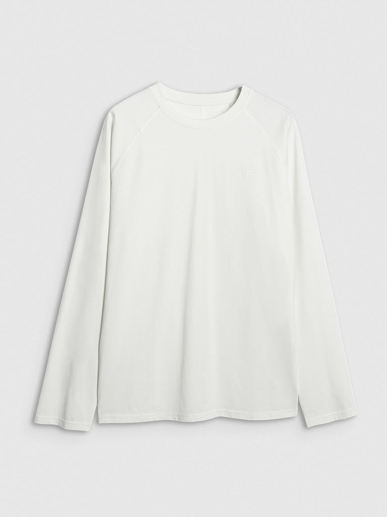 4F Bluzka Męska Ecru Długi Rękaw Longsleeve Oversize Gładka Bawłniana